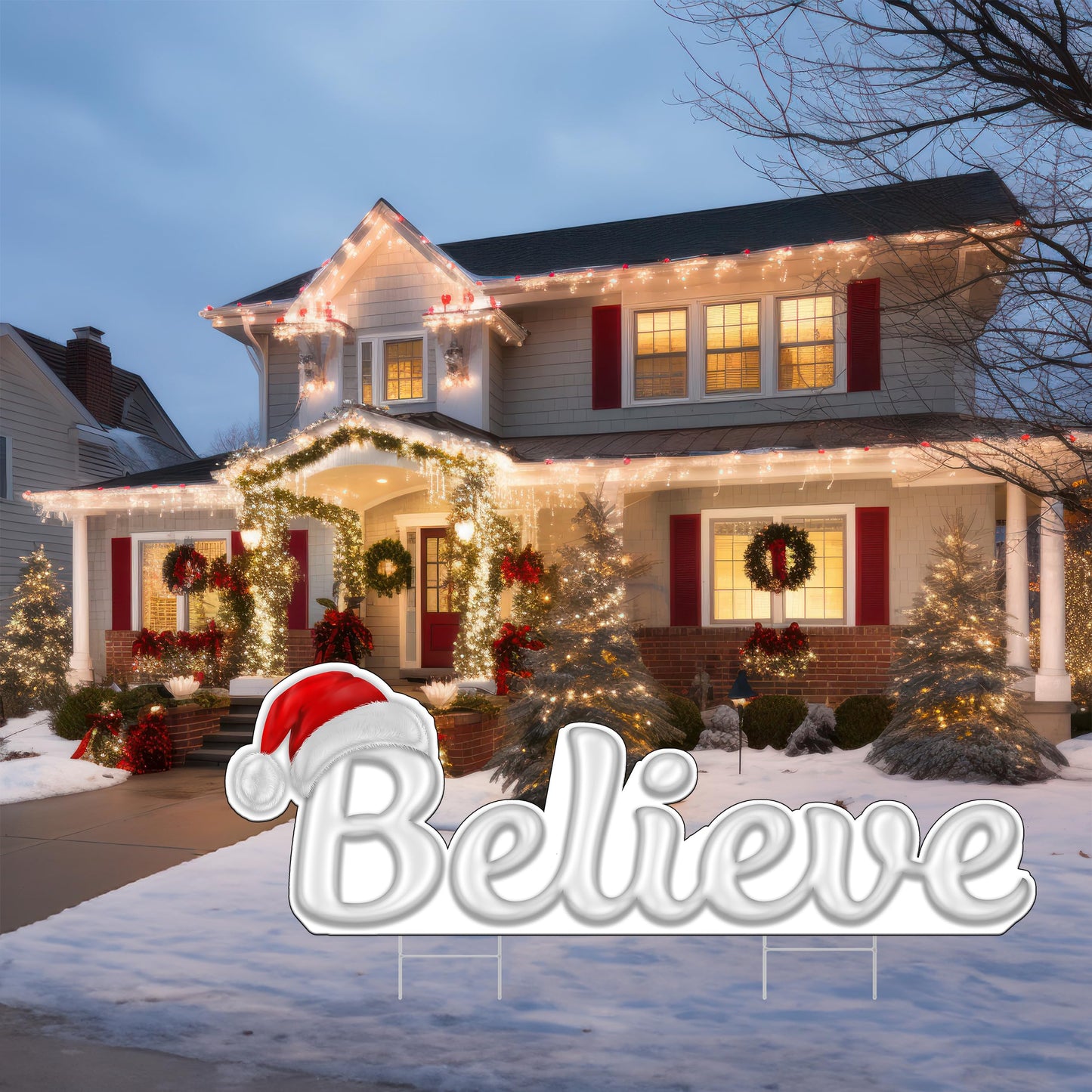Large Believe Die Cut Christmas Classic Yard Sign for Home Decor and Lawn Decoration With Stakes, Merry Christmas Sign