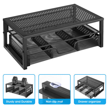 Simple Trending Metal Monitor Stand Riser and Computer Desk Organizer with Drawer for Laptop, Computer, iMac, Black