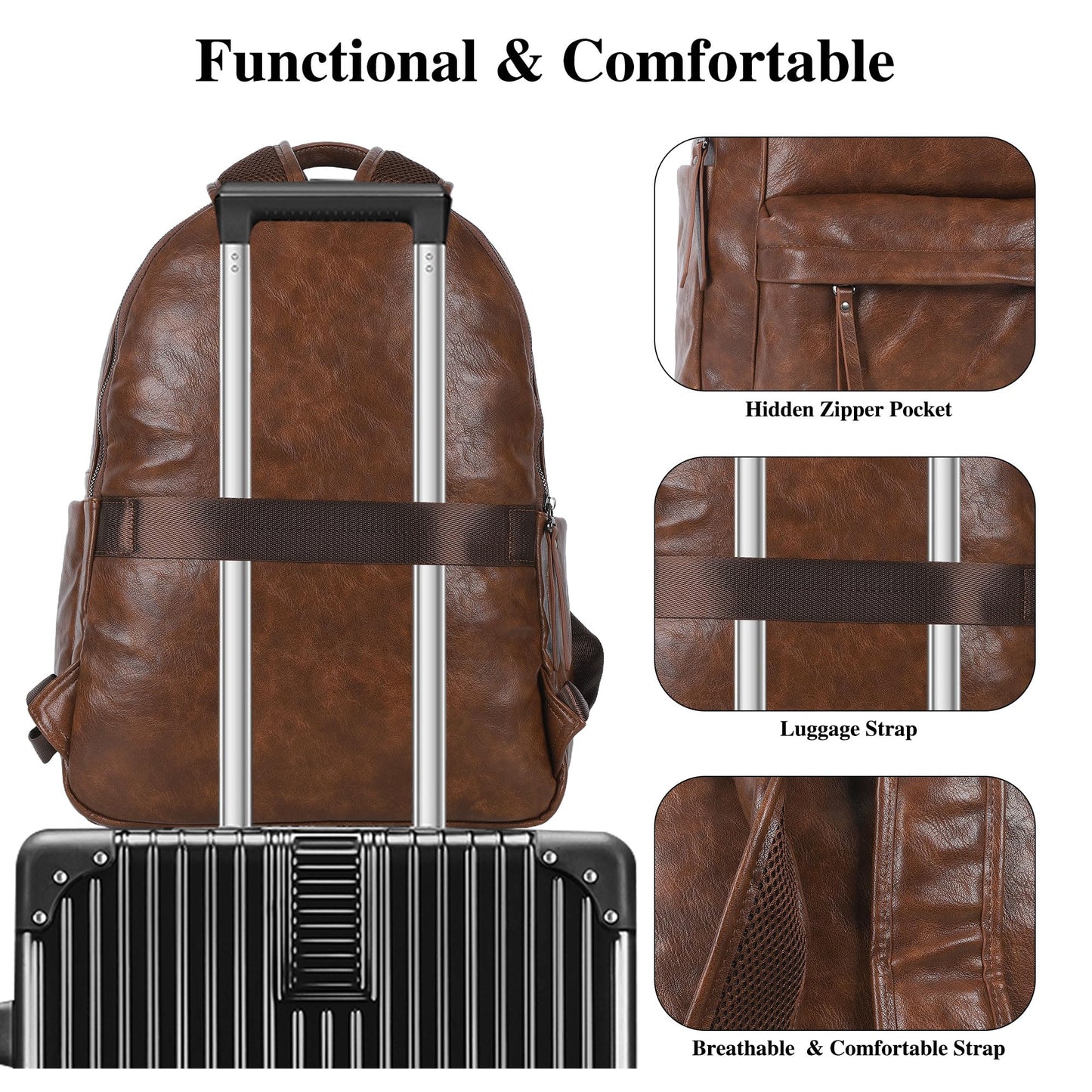 ZOCAI Large Leather Backpack Purse for Women – Vegan Retro Leather Travel Backpack for Women with Compartment, Multiple Pockets Roomy Large Capacity Daypack for Work Traveling.