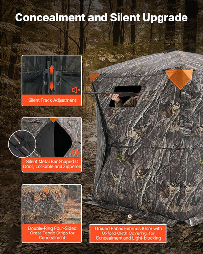 VEVOR Hunting Blind, 270° See Through Ground Blind, 1-2 Person Pop Up Deer Blind for Hunting with Carrying Bag, Portable Resilient Hunting Tent, One-Way See-Through Mesh for Turkey and Deer Hunting
