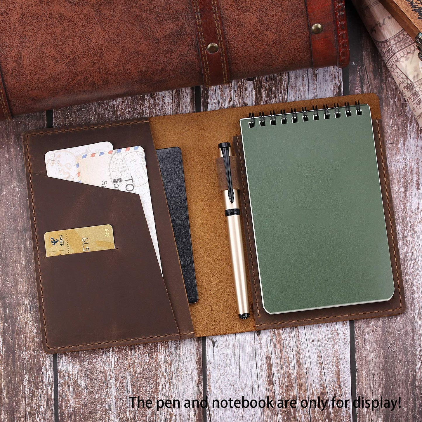 Fasjosma Leather Cover Compatible with Rite in the Rain & Rocketbook Mini Notebooks, Top Bound Spiral Notebook Cover, Leather Cover for 4'' x 6'' Pocket Notepad With Pen Holder - Brown