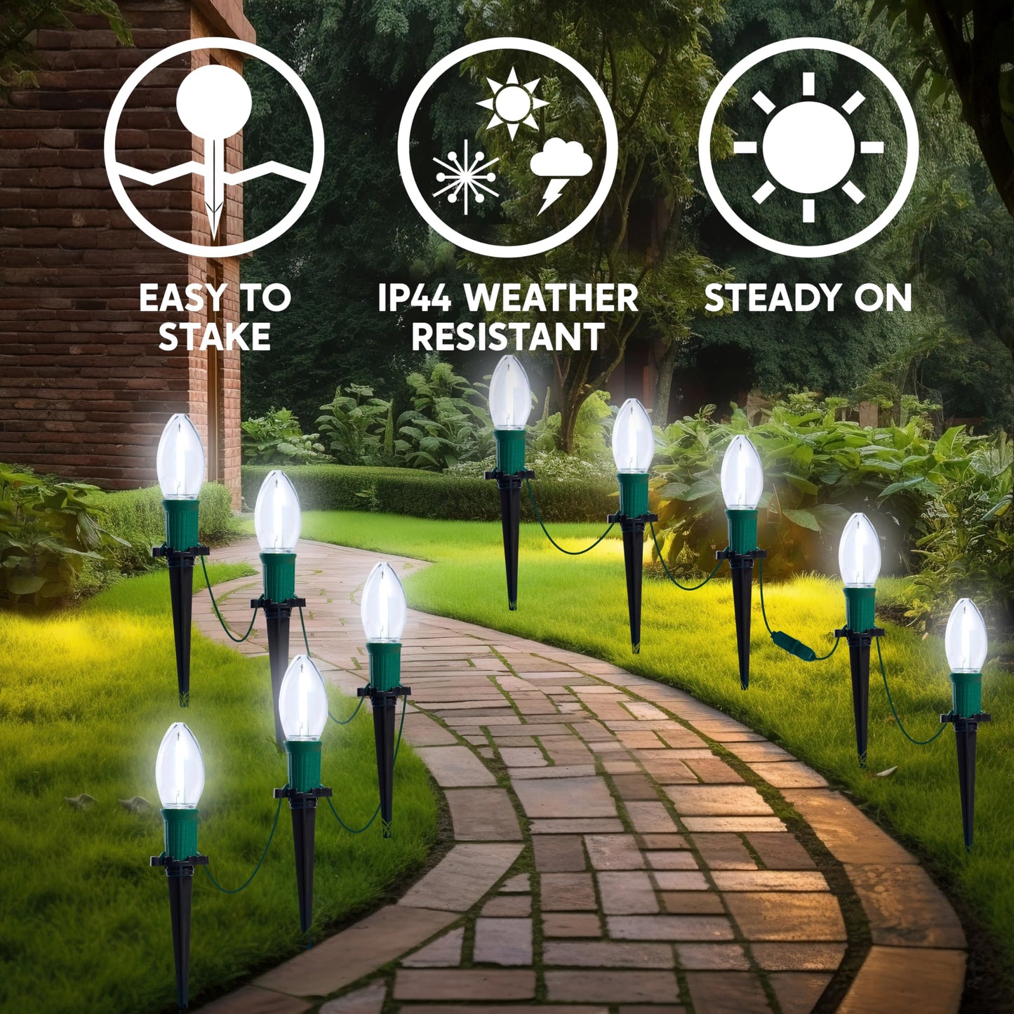 Joiedomi Christmas C9 Pathway Lights Outdoor Decorations 24 Packs, 30.75ft Xmas White Pathway Marker String Lights for Holiday Waterproof Outside Yard Garden, Party, Walkway Decor