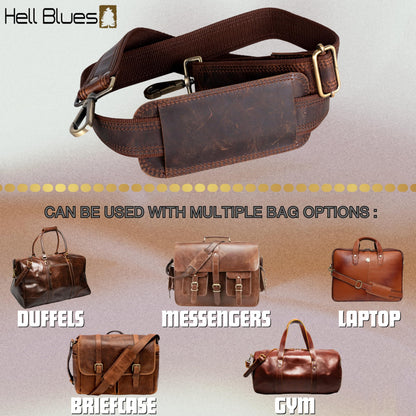 Hell Blues Bag Strap Replacement - Genuine Leather double layered with Brass Swivels Adjustable Shoulder Strap for Messenger, Laptop, Camera, Travel Bags (Cinnamon Rustic Brown)