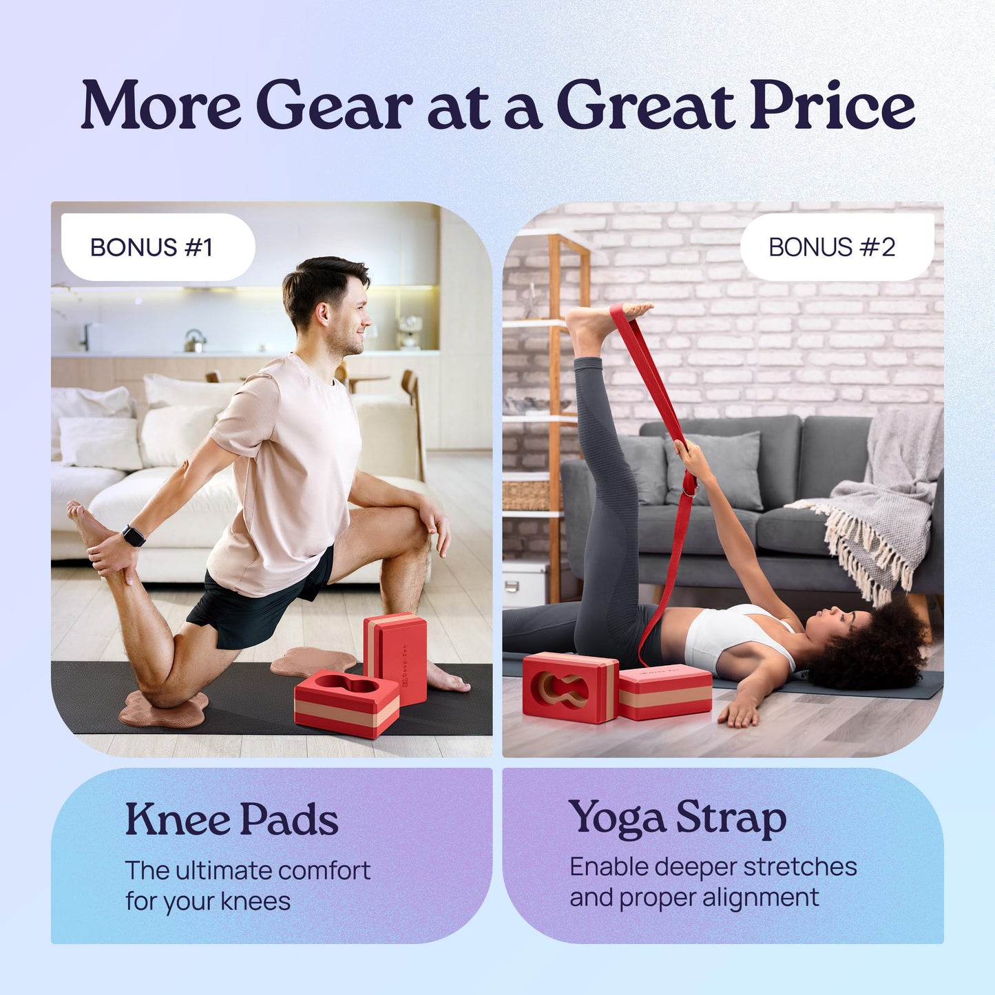 Deep-Zen® Yoga Blocks Wrist Support; Yoga Blocks 2 Pack with Knee Pads and Strap to Put Less Weight on Wrists; Durable, Versatile Yoga Brick Exercise Block Set, Blocks Yoga