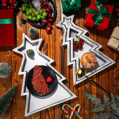 Sliner 3 Pcs Christmas Tree Trays Wooden Decorative Platters Christmas Tree Charcuterie Boards Farmhouse Holiday Serving Dishes for Home Sushi Snack Fruit Bread Salad Vegetables Dessert