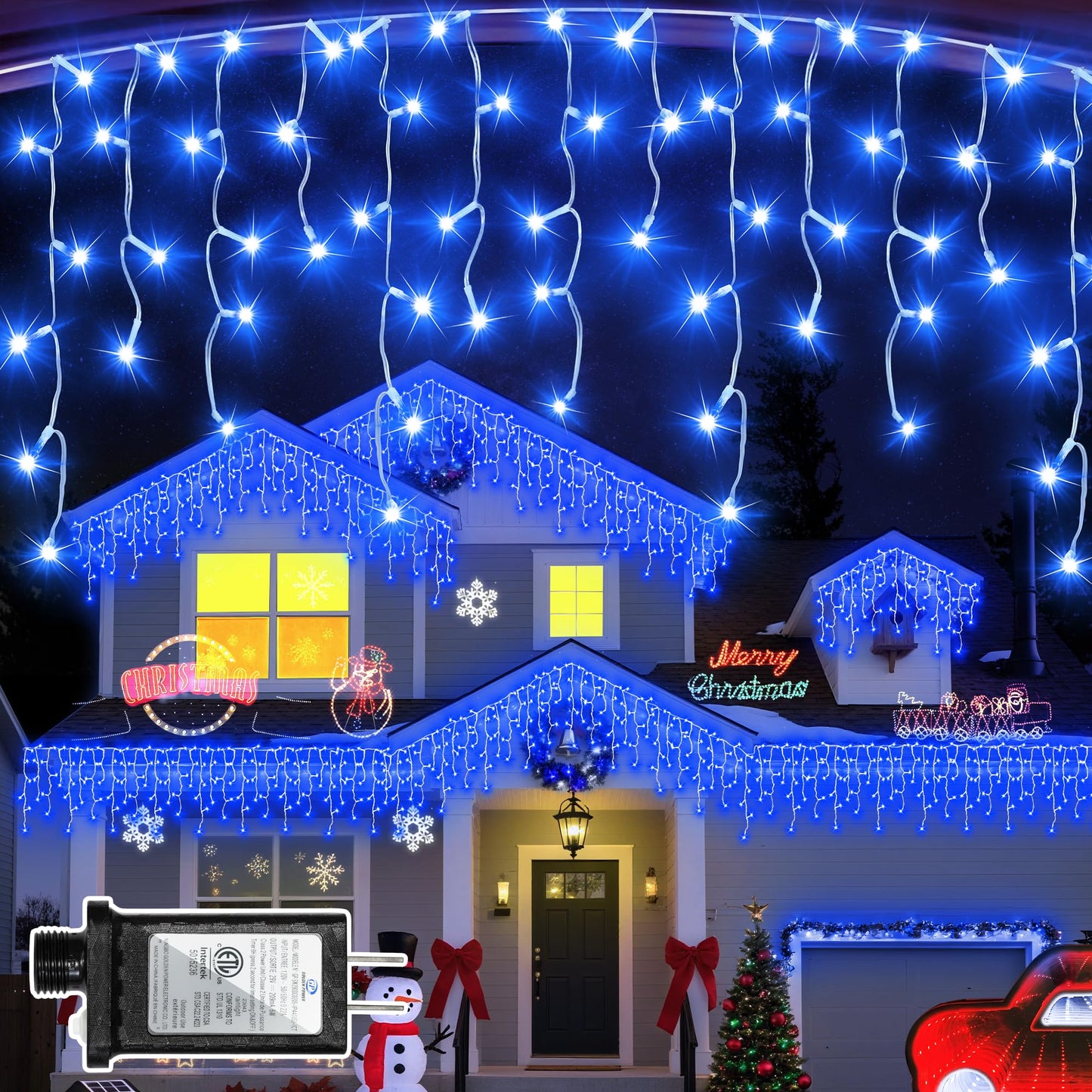 504 LED Christmas Lights Outdoor 50FT with 112 Drops, Christmas Decorations Hanging Lights 12 Modes, Dimmable Outsite Fairy String Lights for Wedding Party Holiday Winter Wonderland Decor Blue