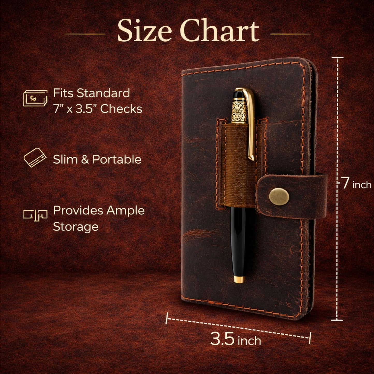 TheAntiq Leather Checkbook Cover with Pen Loop, Full Grain Check Book Holder Wallet for Personal & Duplicate Checks, Slim Money Organizer for Men & Women – Brown