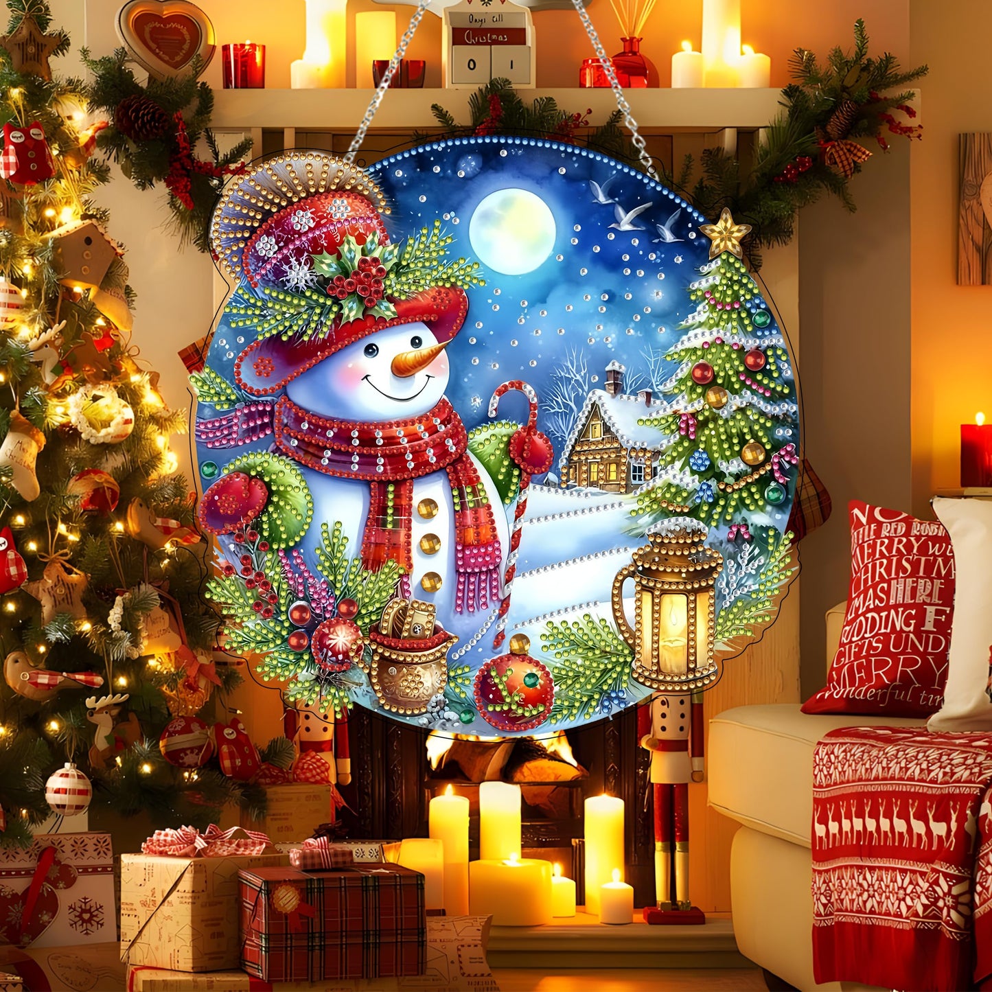 DIY Acrylic Diamond Art Painting Wreath Kits Special Shaped Rhinestone 5D Diamond Art Window Pendants Home Garden Wall Hanging Kits Hanging Ornament (Christmas Snowman-2)
