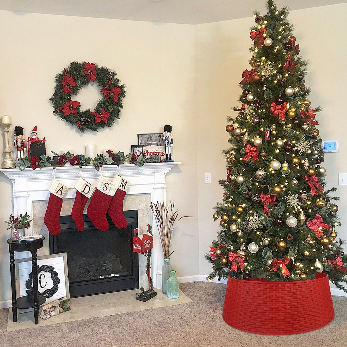 Blissun Christmas Tree Ring, 28.5" Plastic Christmas Tree Collar, Christmas Tree Skirt for Artificial Christmas Trees Decoration (Extra Large, Red)