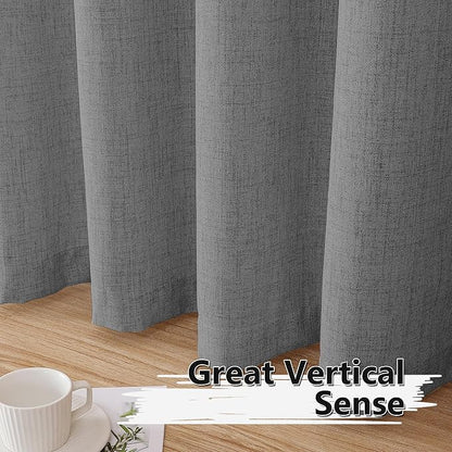 Tollpiz Linen Curtains Living Room Rod Pocket Semi Sheer Curtain Burlap Light Filtering Thick Linen Drapes for Bedroom, 38 x 63 inches Long, Dark Grey, Set of 2 Panels