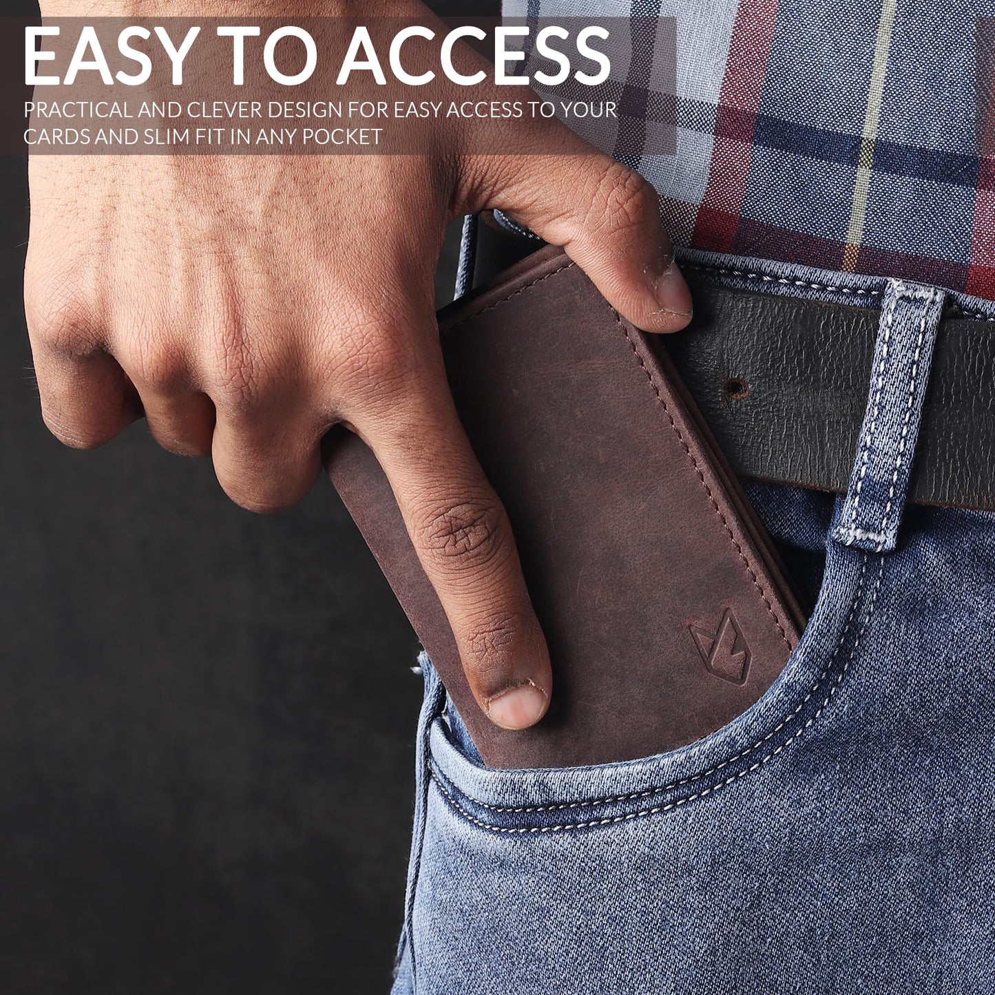 FOXHACKLE Full Grain Leather Credit Card Holder For Men and Women, Small RFID Blocking Bifold Wallet (With ID Slot, Hunter Coffee Brown)