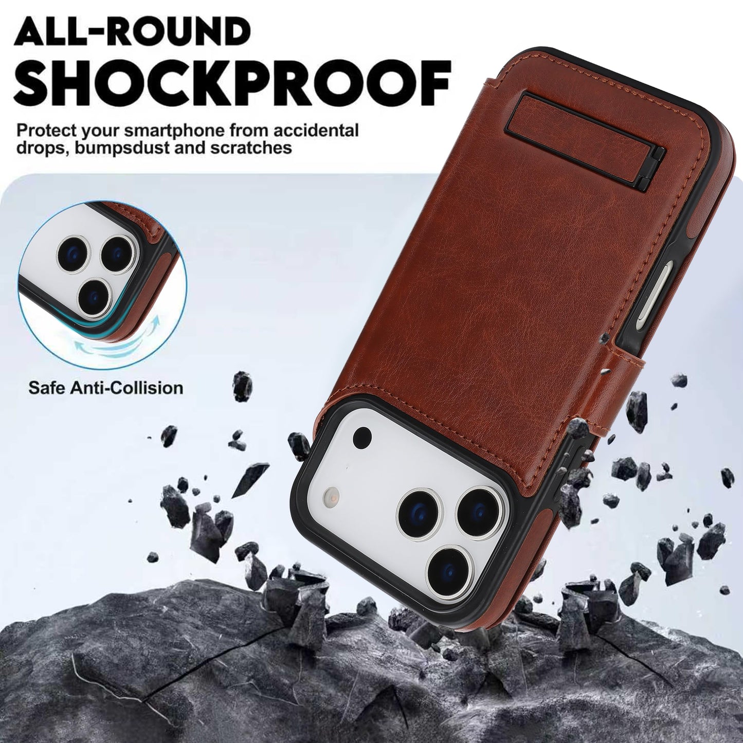 CIVICASE for iPhone 17 Pro Max Wallet Case with Stand,PU Leather Flip Credit Card Holder Slots (RFID Blocking),Compatible with Magsafe Magnetic Holder Phone Cover Women Men,Dark Brown