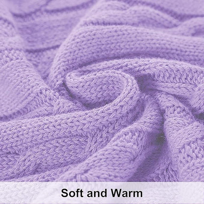 NTBAY 100% Pure Cotton Cable Knit Throw Blanket, Super Soft Warm 51x67 Knitted Throw Blanket for Couch, Sofa, Chair, Bed - Extra Cozy, Machine Washable, Comfortable Home Decor, Orchid