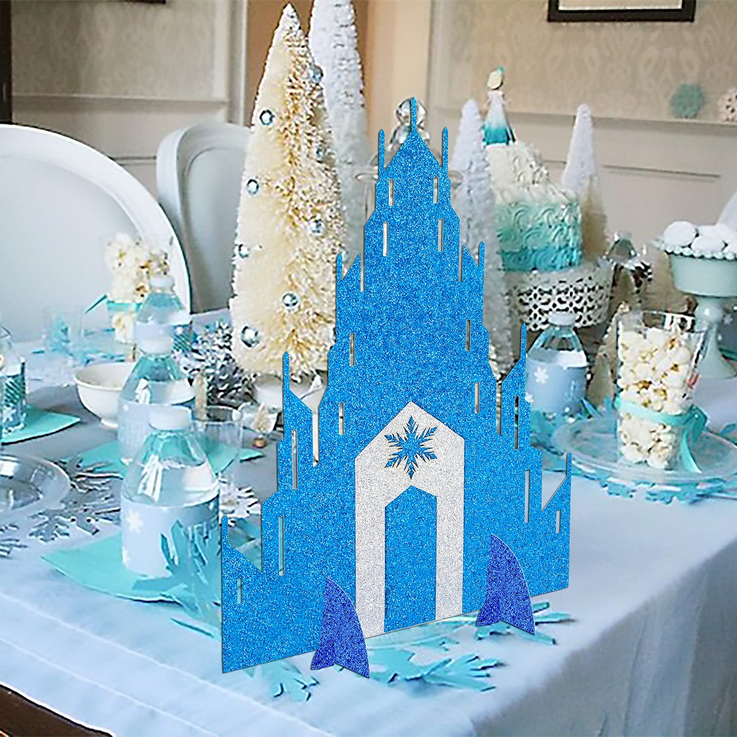 Frozen Castle Table Centerpiece Glitter Winter Themed Table Decorations for Princess Snowflake Themed Birthday Party Girls Birthday Party Supplies