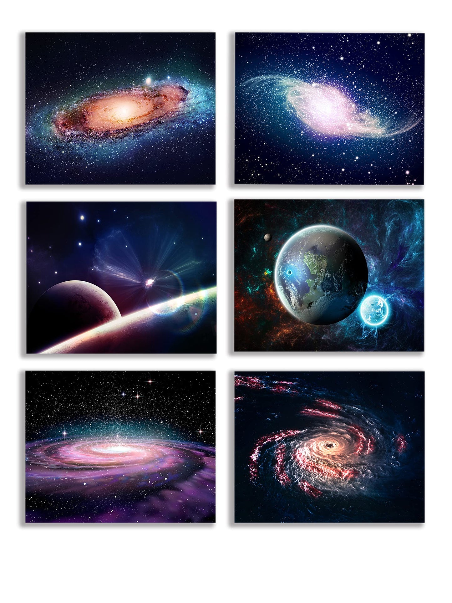 Universe Starry Sky Wall Art Outer Space Fantastic Nebula Galaxy Painting Pictures ，for Bedroom, Living Room, Bathroom Decor ，Posters for Kids, Boys or Girls Room ，Set of 6 （ 8" x10" ） Unframed