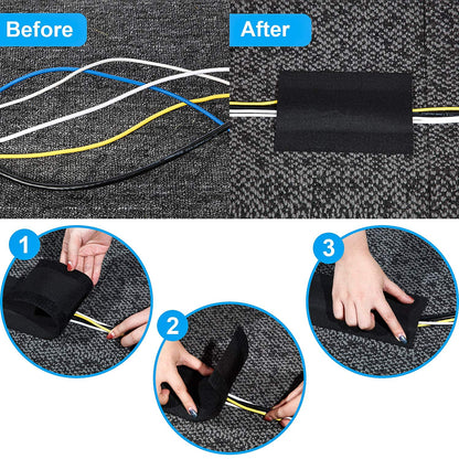 WILLBOND Carpet Cord Cover Cable Protector Floor Cover Cable Protector Management Only for Commercial Office Carpet(19.69 ft,Black)