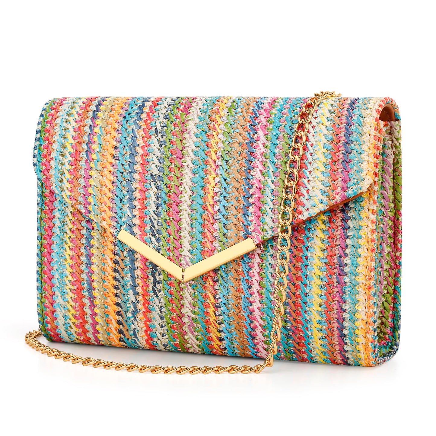 KKXIU Women Straw Envelope Clutch - Woven Handbags for Wedding Party Beach Summer, Purses for Women with Detachable Chain Shoulder Strap