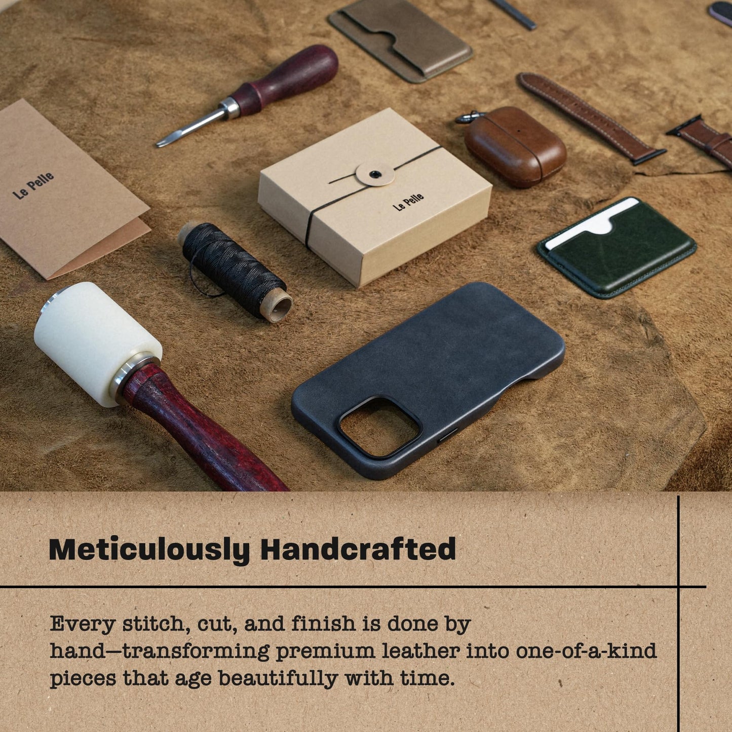 Le Pelle - Handcrafted Premium Italian Leather Case - for AirPods Pro (2nd Generation ONLY) - Two-Tone Effect with Unique Patina Over Time - Graphite Black