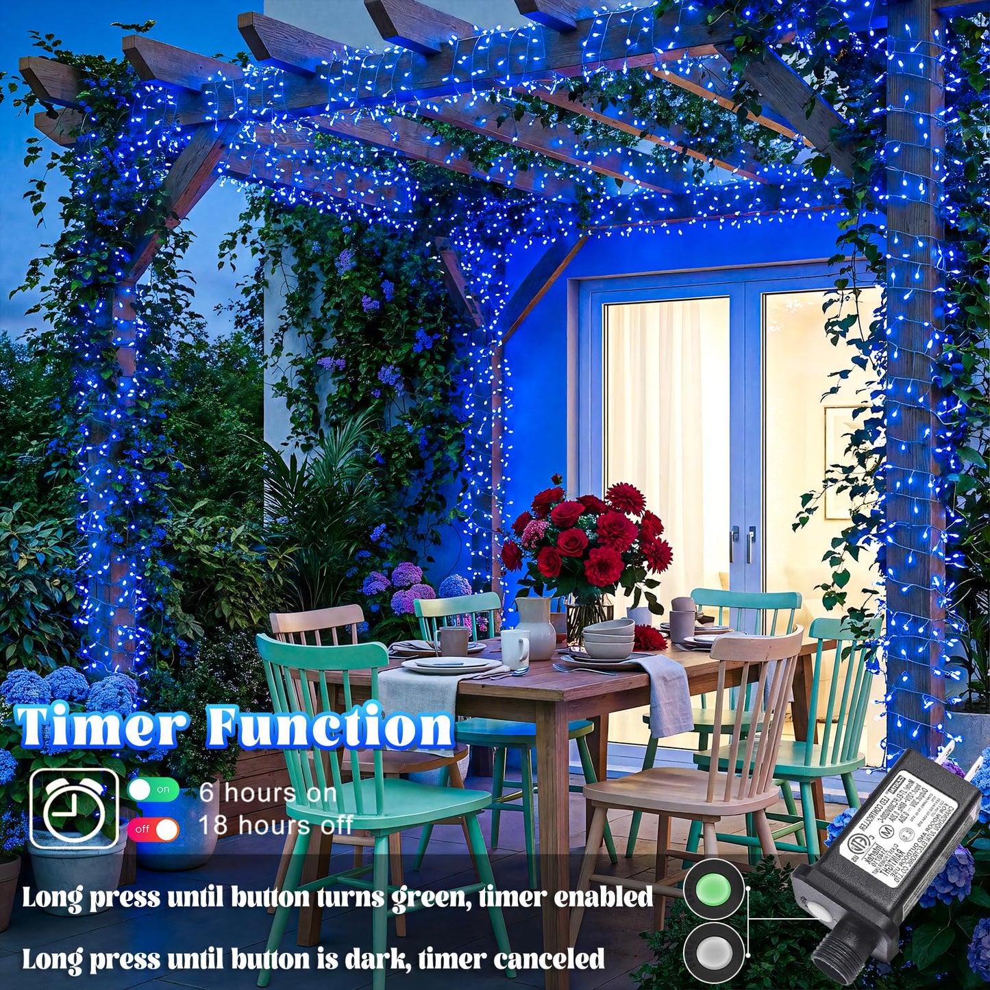 Nielfoi 100FT 300 LED Outdoor String Lights, Plug in Connectable Christmas Lights Indoor, Waterproof 8 Modes String Lights for Outside House Room Wedding Patio Garden Holiady Decorations, Blue