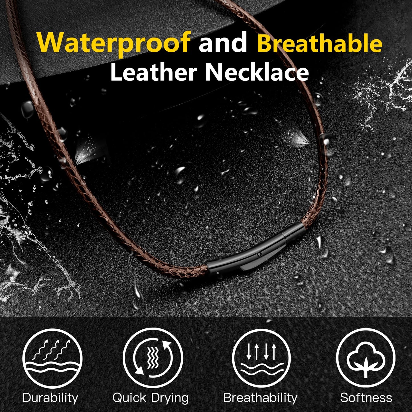 Oaldilee Leather Necklace Cord, 22 Inch Brown 2MM Wax String Rope Chains for Men Women Waterproof Neck Chain