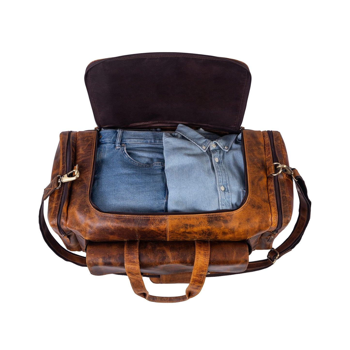 Leather duffel bag 24 Inch U Zip holdall Travel sports Duffle Weekend gym Sports