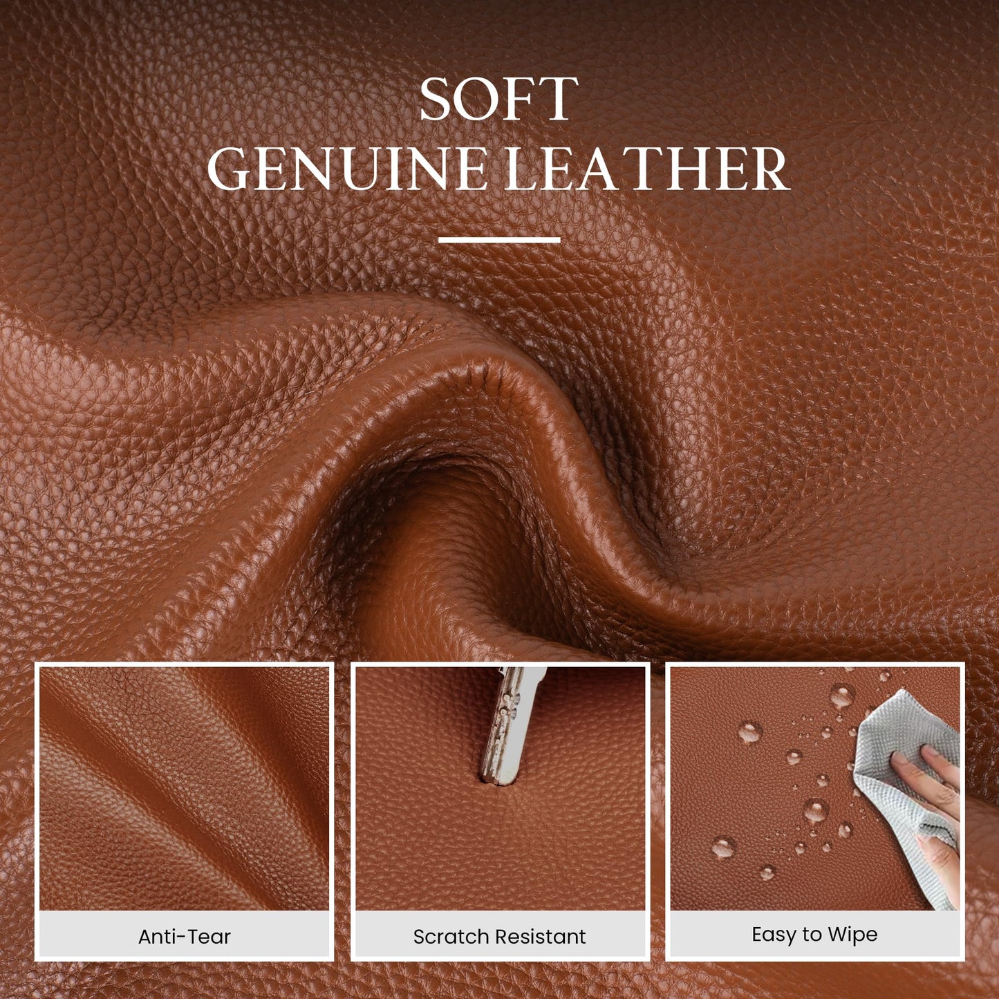 befen Soft Real Leather Tote Bag for Women Work, Women's Slouchy Casual Zipper Tote Work Bag Totes Travel Purse with Cup Holder Cognac Brown