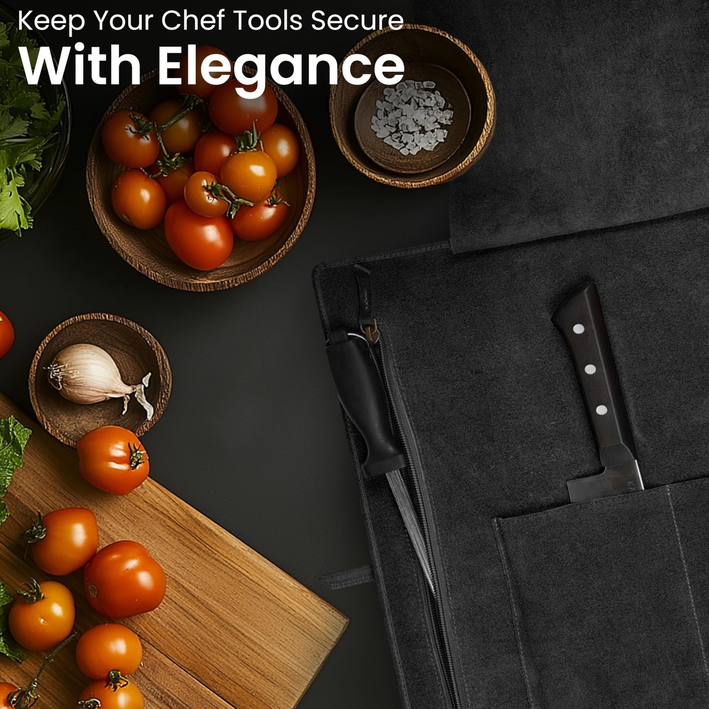 LEATHER VILLAGE Genuine Leather Knife Roll Bag – Professional Chef Carrying Case, Durable Sheath Holder, Cooks & Culinary Tools Organizer, Portable Travel Storage with 4 Slots & Zipper - Black