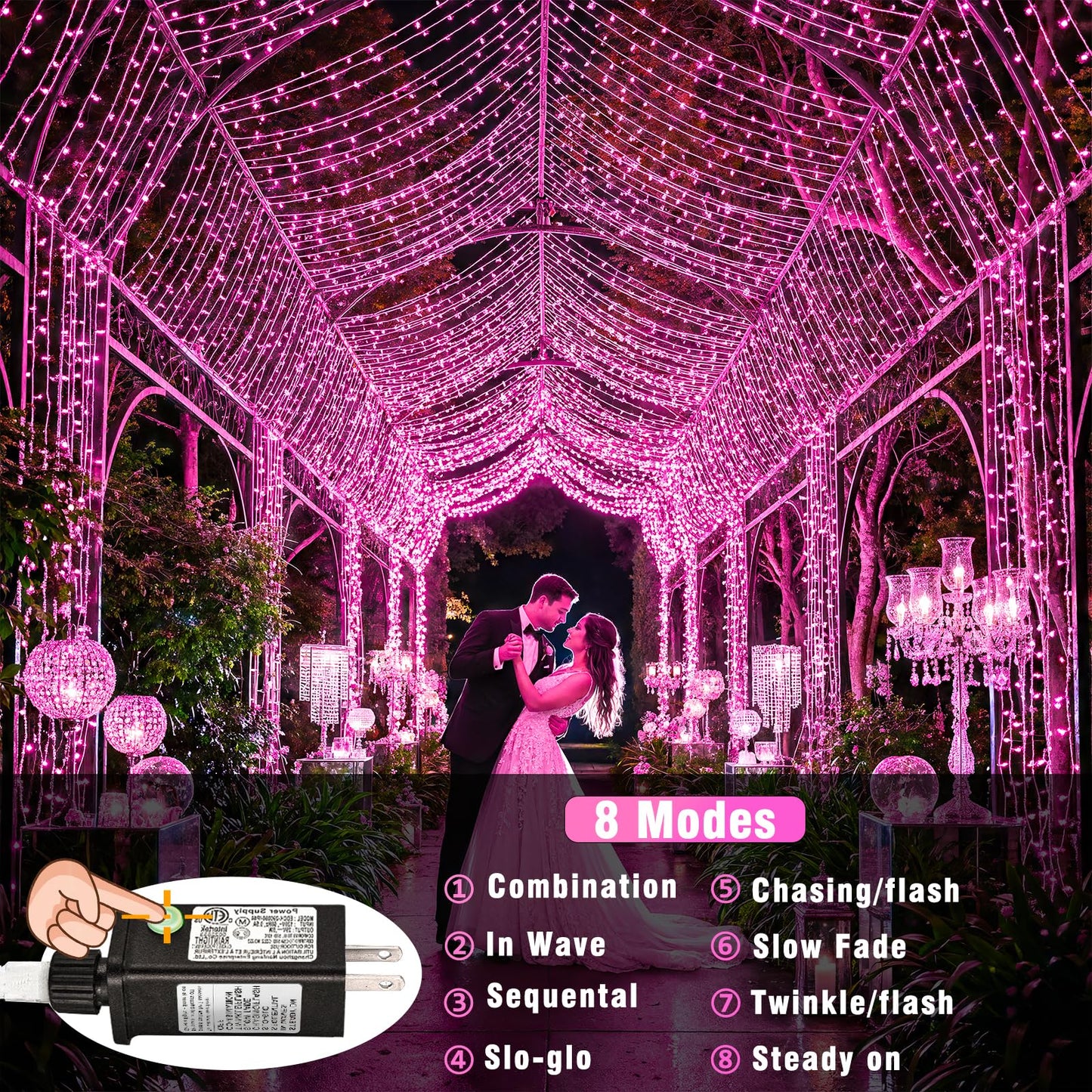 300 LED Pink String Lights Indoor Valentines Day Decorations, 100 FT Valentines Day Lights Waterproof with 8 Modes, Clear Wire Pink Fairy Lights Plug in for Valentine Day Wedding Party Bedroom Decor