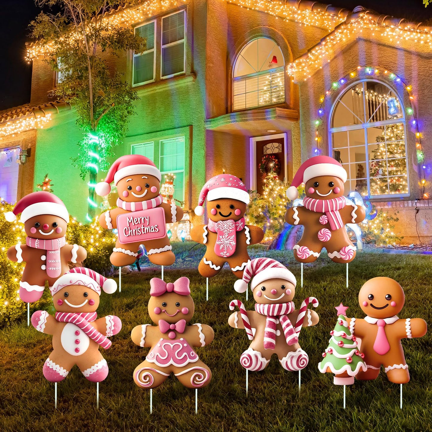 Memorywuu 8 Pcs Christmas Gingerbread Man Yard Signs with Stakes Outdoor 3D Gingerbread House Decoration Xmas Yard Stakes Lawn Signs for Christmas Holiday Pathway Garden Patio Party Favors (Elegant)