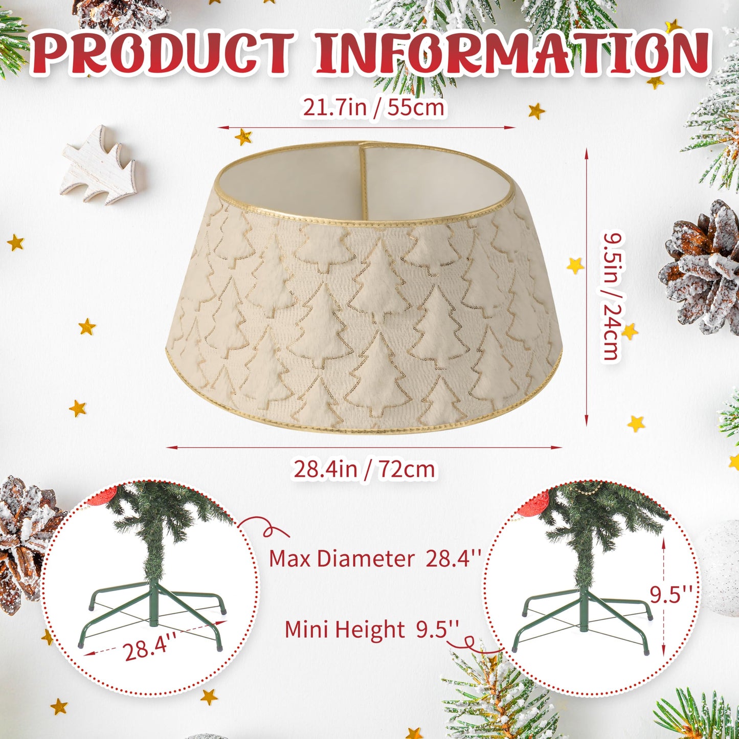 Faux Plush Christmas Tree Collar,Rustic Farmhouse Tree Skirt Ring with Xmas Tree Textured Pattern for Holiday Christmas Indoor Home Decor