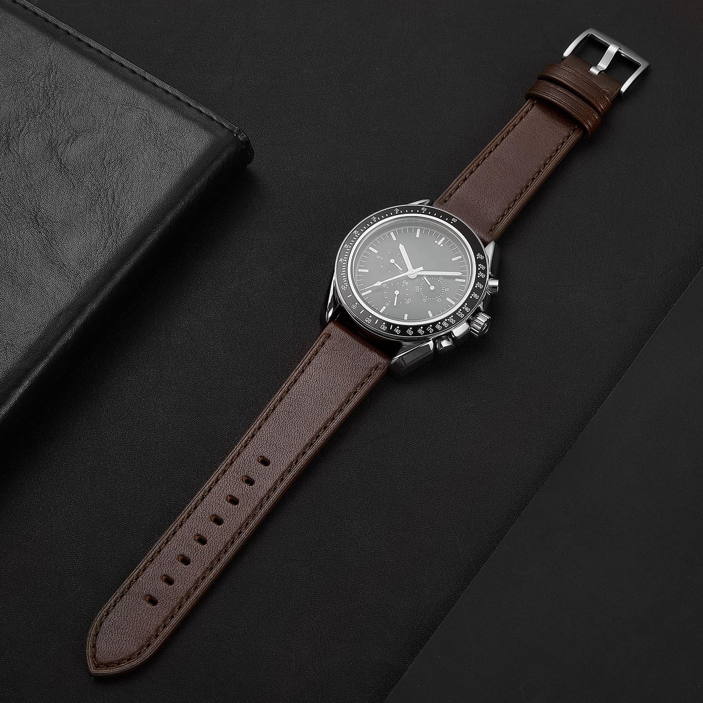 Afany Leather Watch Band 20mm, Quick Release Replacement Watch Strap, Dark Brown for Men Women