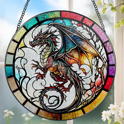 8 Inch Stained Glass Suncatcher Ornament, DOUHASU Dragon Sun Catchers Indoor Window, Stained Glass Window Hanging, Home Decor, Dragon Lovers Gifts for Men, Dad, Husband, Boyfriend