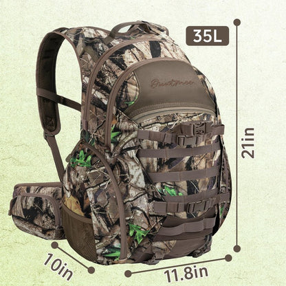 OUUTMEE Hunting Backpack with Waterproof Rain Cover, 35L Hunting Backpacks for Men, Durable Large Capacity Hunting Day Pack with Rifle Bow Holder