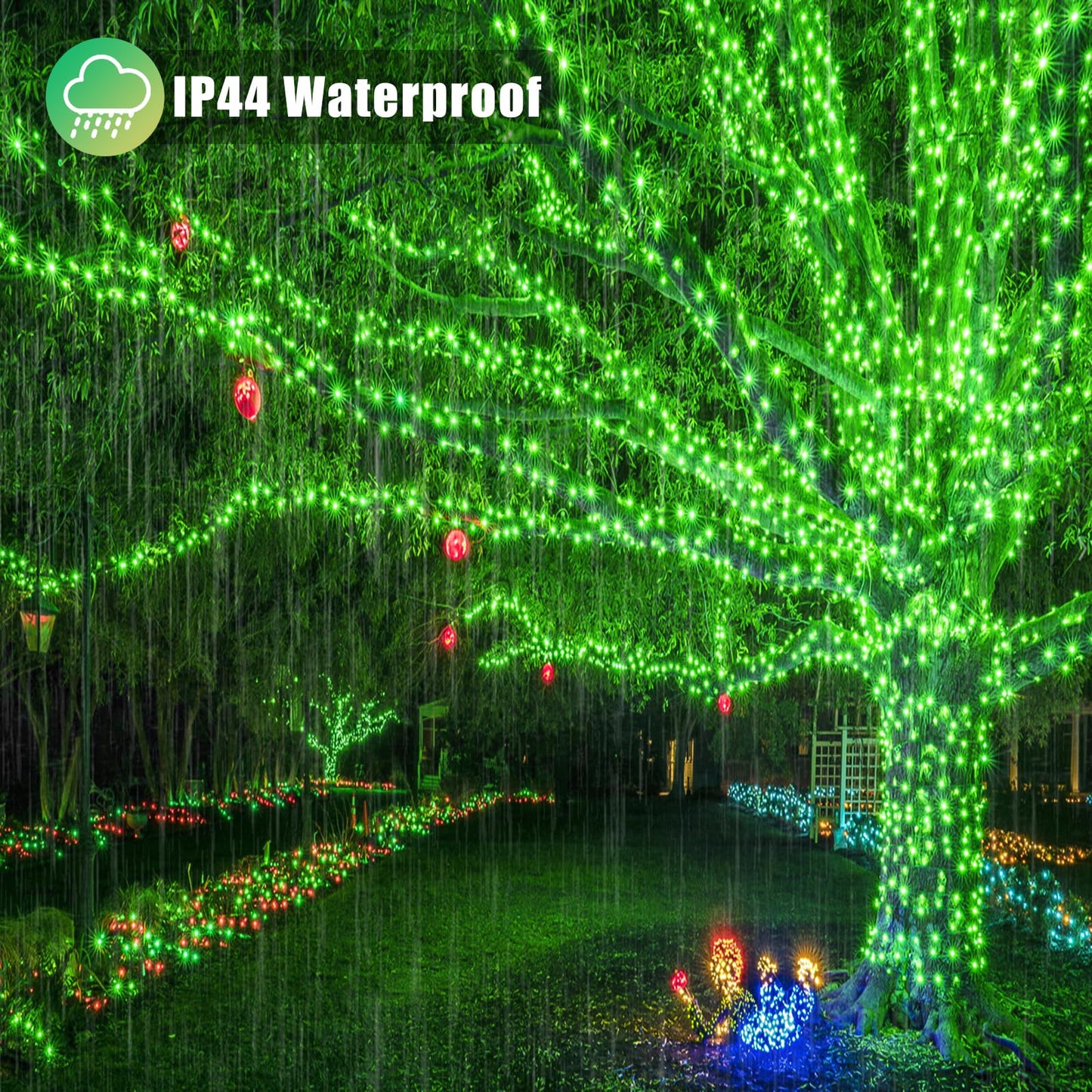 Vivideal 300 LED String Lights Indoor, 99ft Green St Patricks Day Lights for Bedroom Clear Wire 8 Modes, Waterproof Plug in Christmas Light with Timer Memory for Room Tree Party Decorations