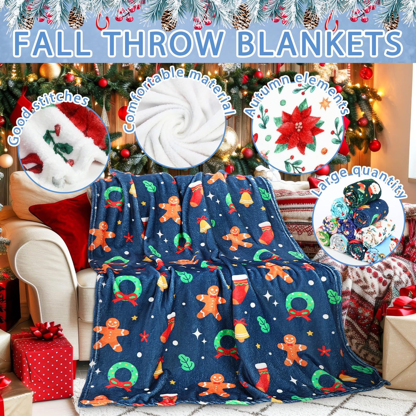 Gilprop 10 Pcs Christmas Throw Blanket, 51" x 39" Plush Fleece Holiday Blankets with Santa, Snowman, Reindeer Patterns for Sofa, Bed, Dorm, Xmas Party, Winter Decor and Gift