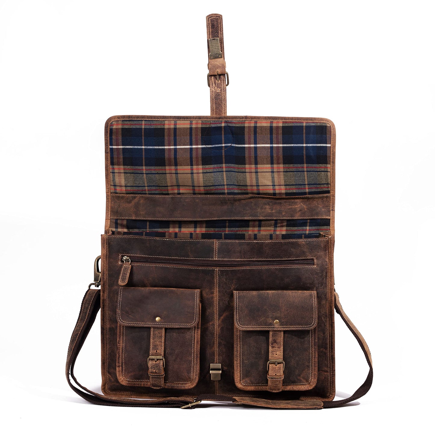 Leather briefcase 18 inch laptop messenger bag for men and women best satchel office bag