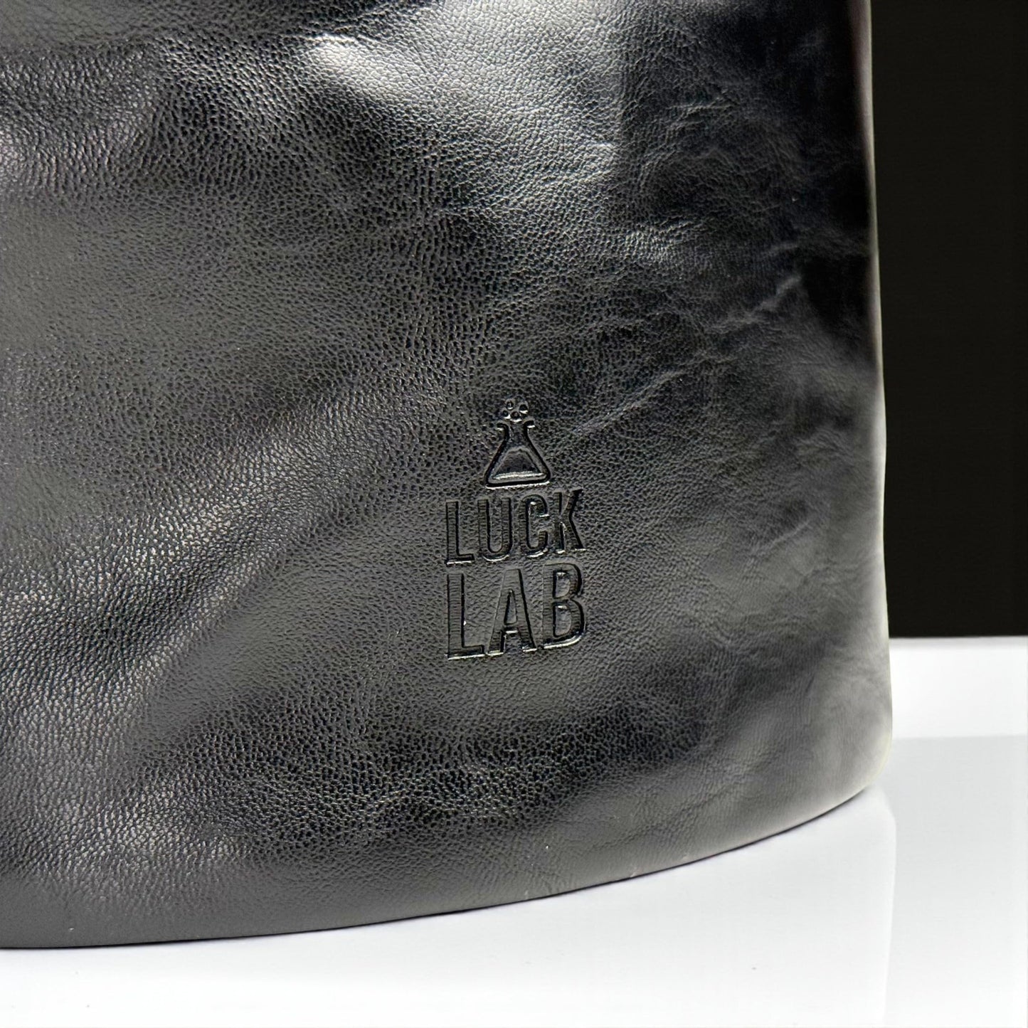 Luck Lab Dice Bag for DnD – Large Velvet-Lined PU Leather Dice Pouch w/ 4 Pockets, Embossed Design & Antique Gold Accents – Durable Dice Organizer for Tabletop RPGs & Game Accessories (Black)