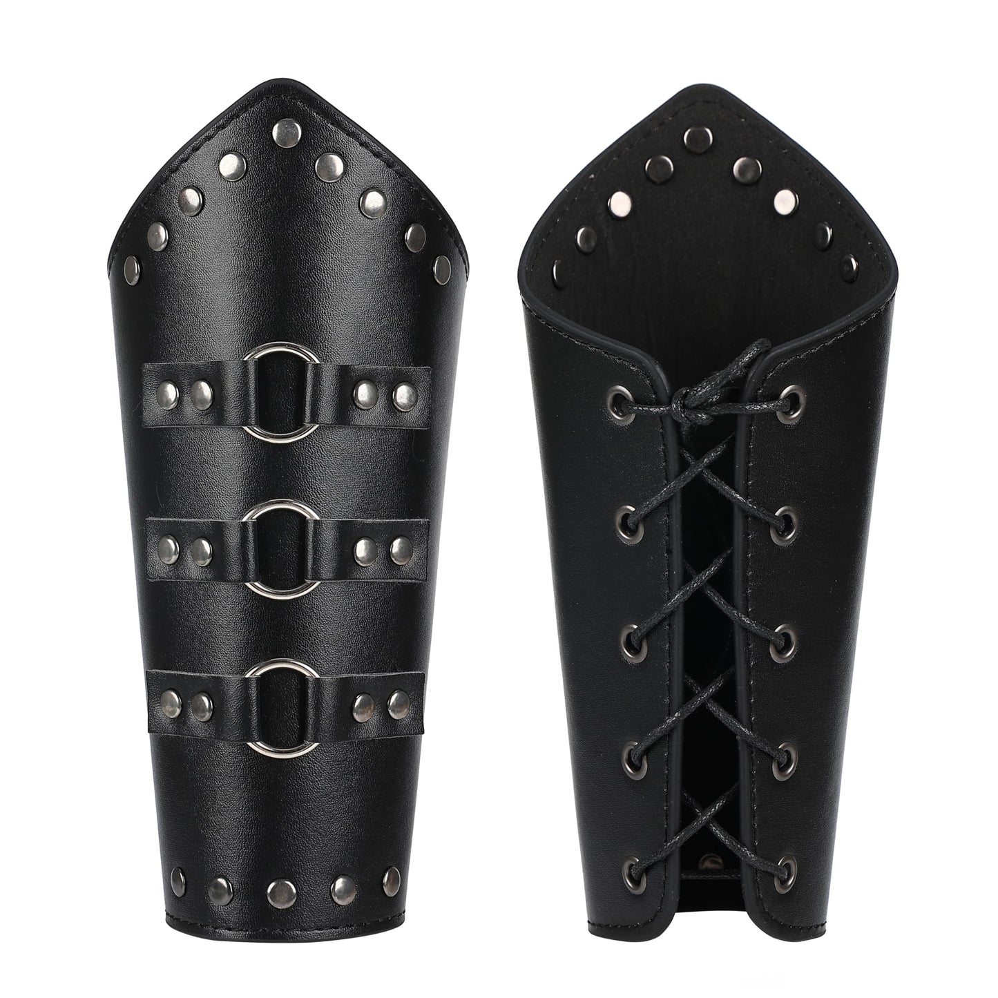 HHCSVJHS Unisex Medieval Leather Bracers with Adjustable Buckle Wristbands - Renaissance Arm Guards for Halloween Cosplay, Retro Battle Costume & Theme Parties (SH-black)