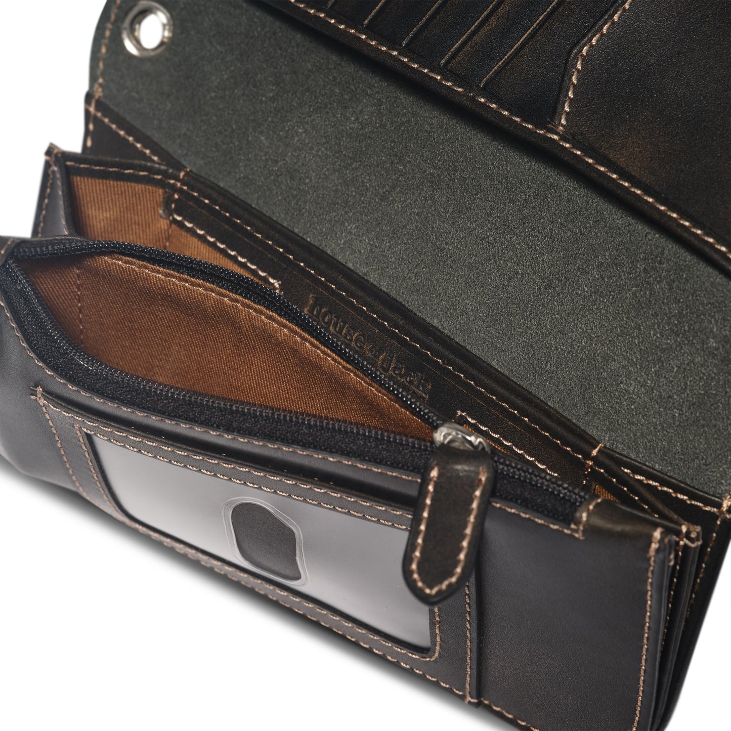 House of Jack Co. Skull Biker Wallet for Men, Long Motorcycle Wallet with Grommet & Snap Closure, Full-Grain Cowhide Leather, Vintage Black (Chain Not Included)