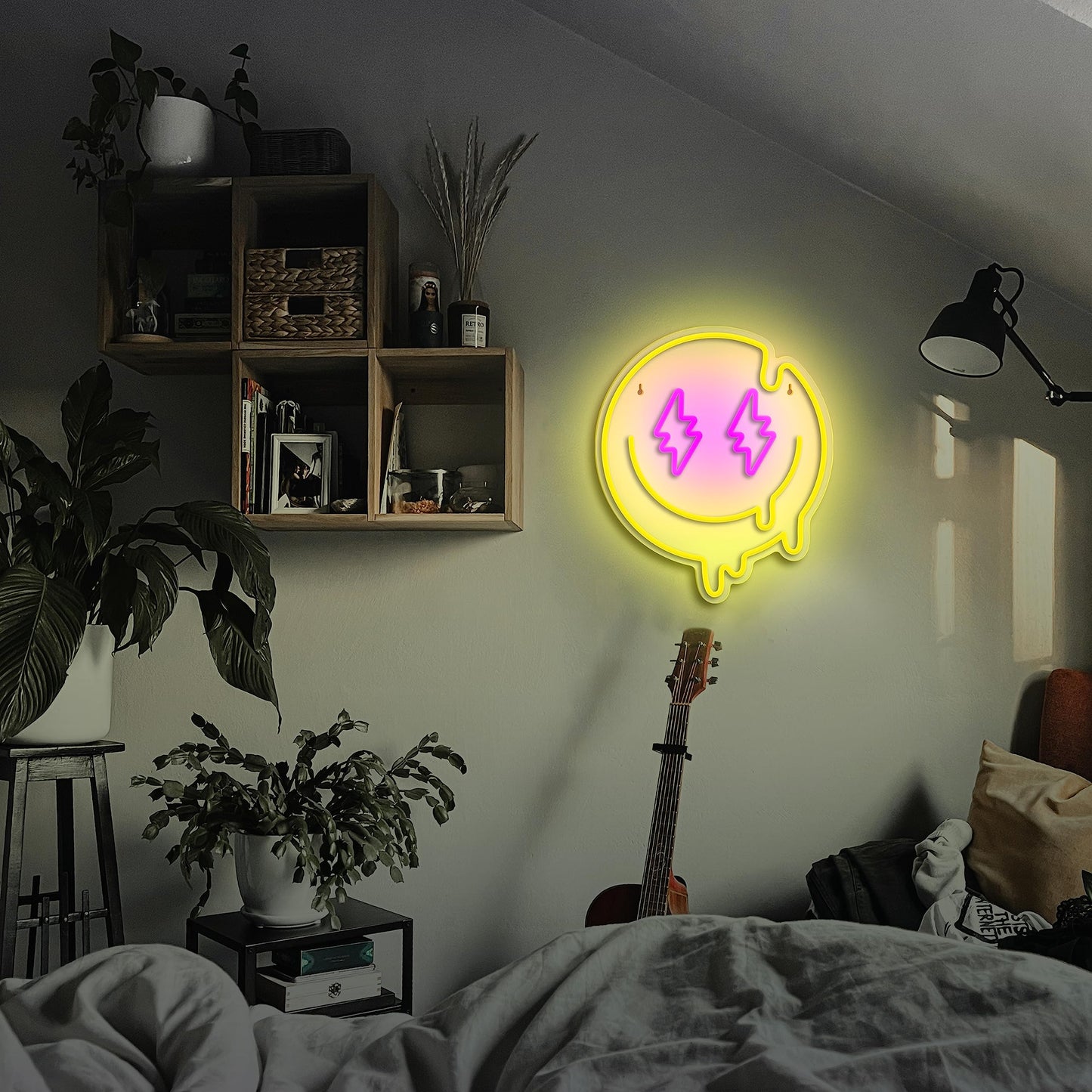 JIARODEY Melting Smile Face Neon Sign Dimmable Melted Smiling Face Neon Signs for Wall Decor Neon Smile Light Signs for Kids Room Party Bedroom Wall Art Decor USB Powered Holiday Gift