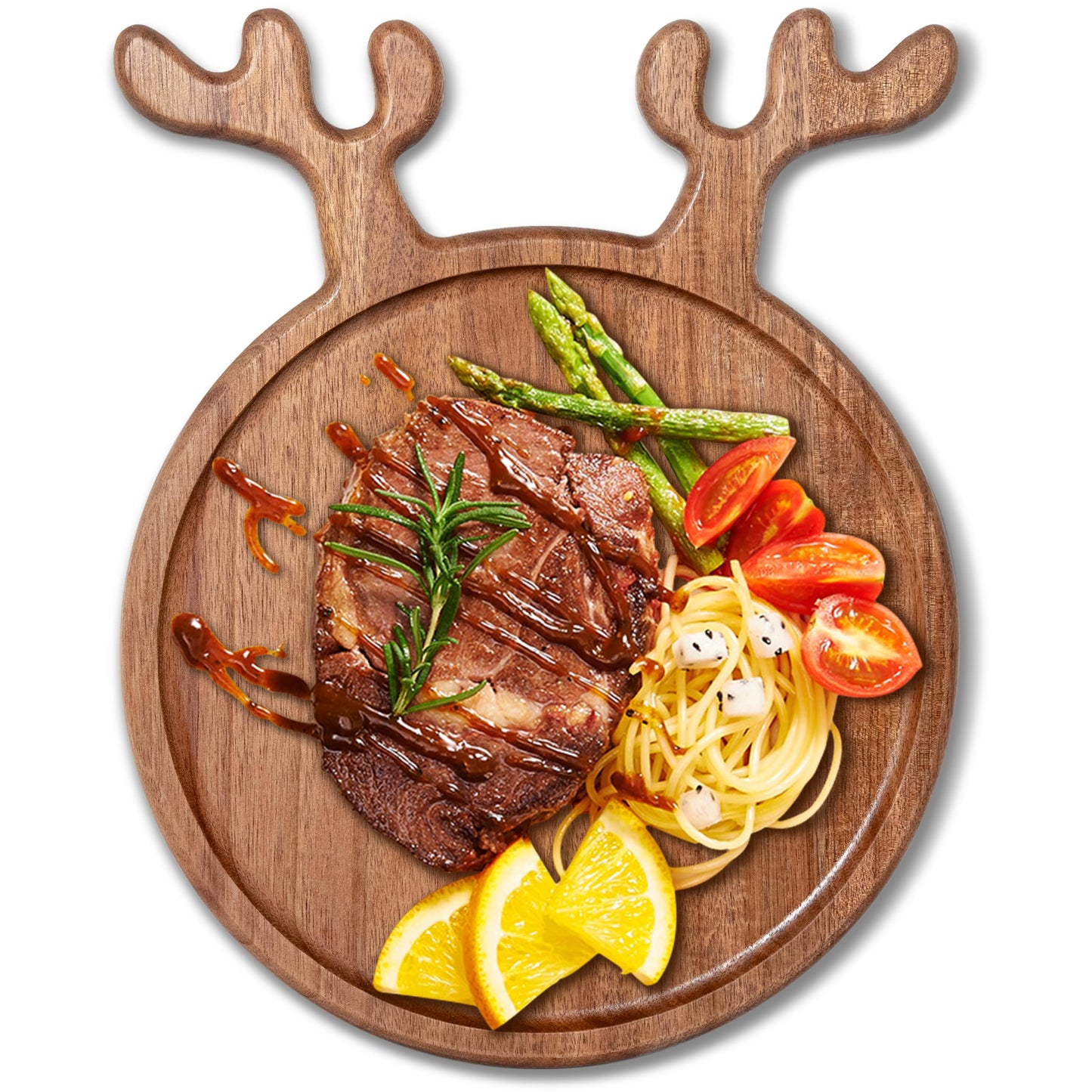AUNECY Christmas Elegant Reindeer-Shaped Acacia Wood Serving Platter, Decorative Charcuterie Board for Fruits, Snacks, and Cheese, Festive Holiday Kitchen Decor and Ideal Gift for Home Entertaining