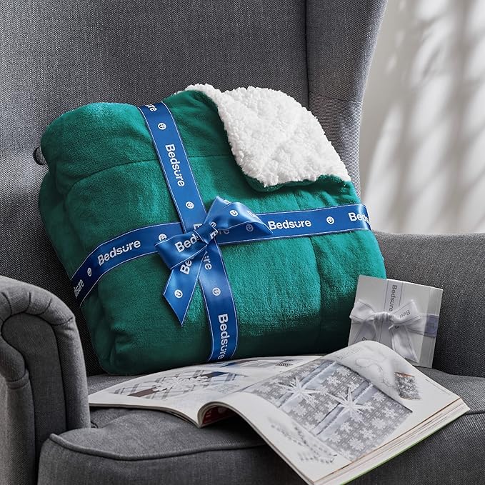 Bedsure GentleSoft Sherpa Fleece Blankets King Size for Bed - Thick and Warm, Soft Fuzzy Plush King Christmas Blanket for Winter, Forest Green, 108x90 Inches