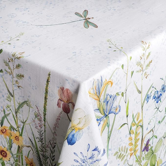 Maison d' Hermine Table Cloth Rectangle Table 100% Cotton 70 x 140 Inches Tablecloth Reusable Decorative for Dining Room, Farmhouse, Home, Party, Festive & Wedding Spring Summer - Fleurs De Mai