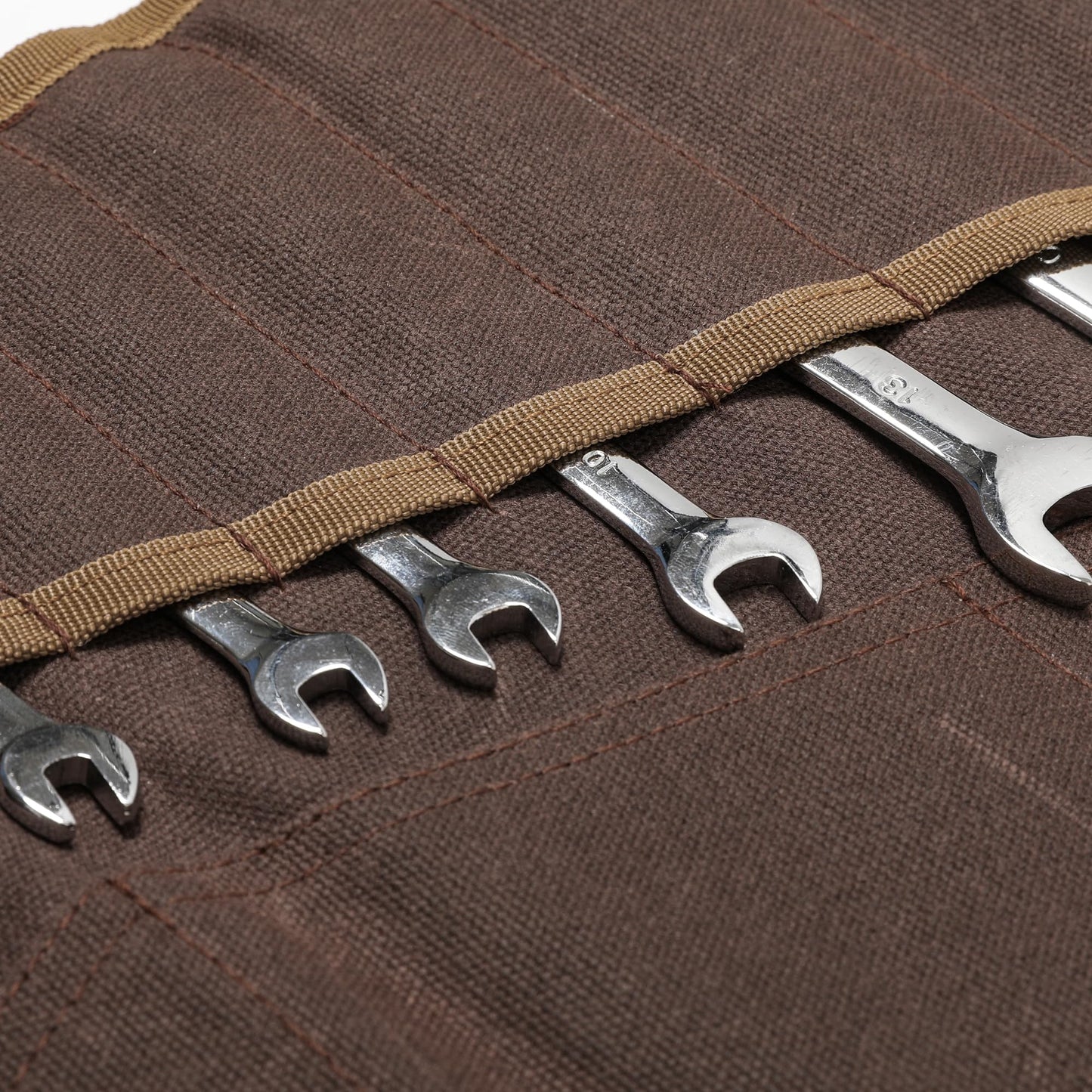 Tool Roll, Wrench Organizer Roll Up Tool Pouch with 24 Pockets | Durable Waxed Canvas 16 OZ Portable Tool Storage Carrier Bag(33.5 X 13.5 IN | Brown)