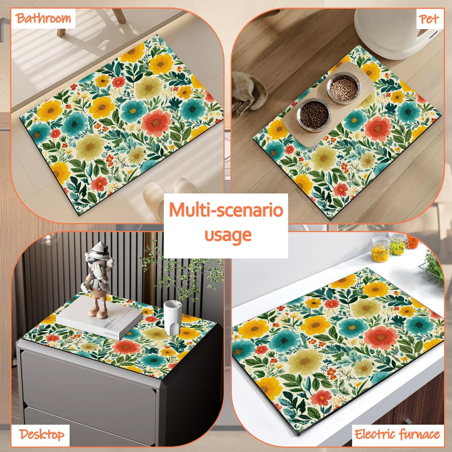 Cute Flowers Leaves Washer and Dryer Covers for the Top,Washing Machine Dust Cover Pad Anti-slip Absorbent Protector Mat for Washer Dryer Home Decor,23.6"x19.7"