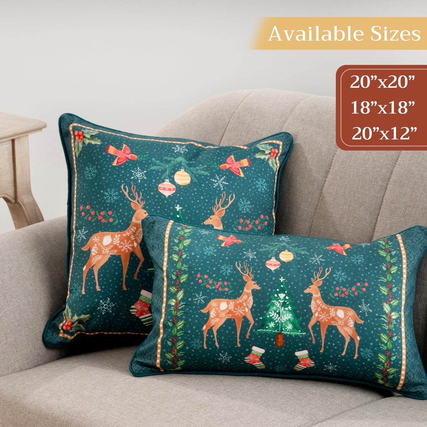 Maison d' Hermine Decorative Pillow Covers 20 x 20 inch Square 100% Cotton Throw Pillow Covers with Invisible Zipper for Living Room Couch Chair Sofas Spring Summer (Hygge Christmas)