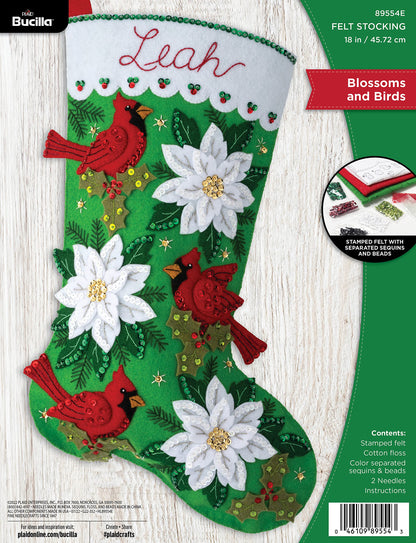 Bucilla Felt Applique 18" Stocking Making Kit, Blossoms and Birds, Perfect for DIY Arts and Crafts, 89554E