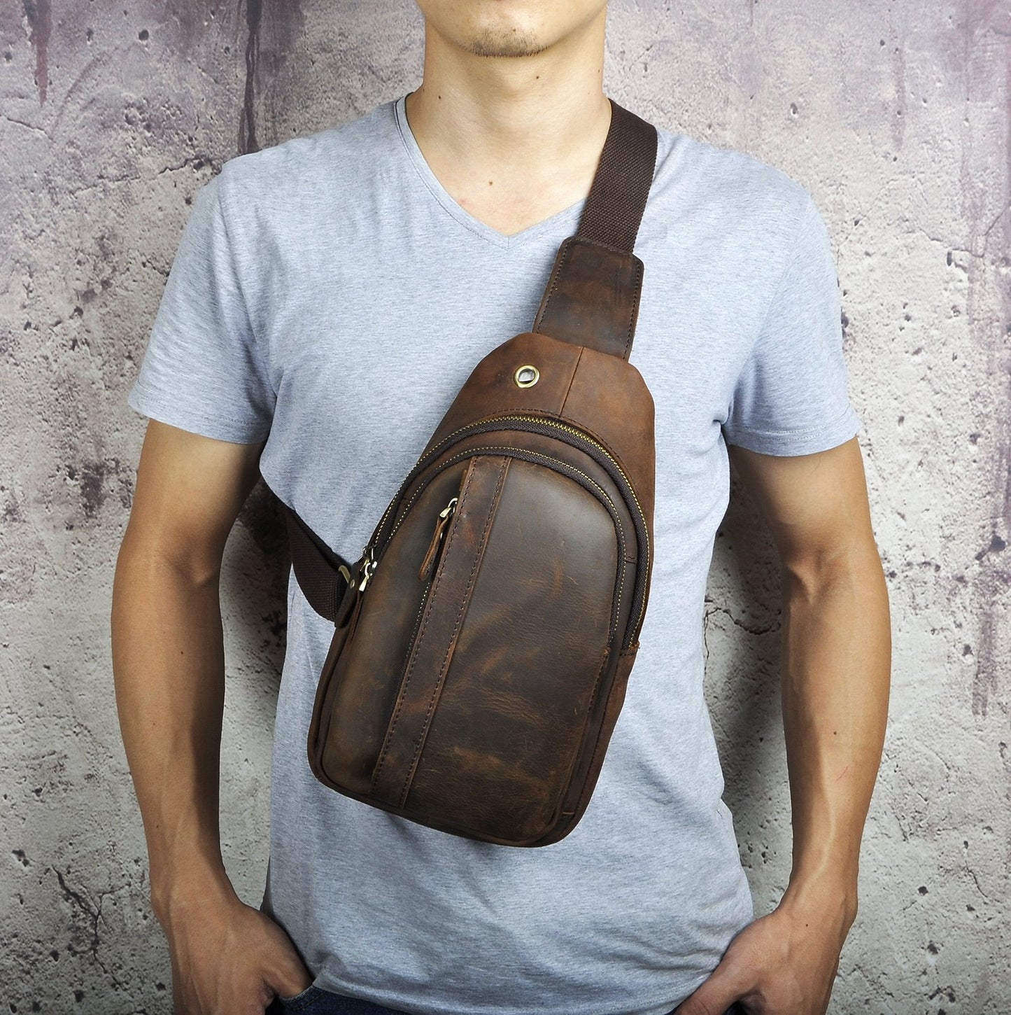 Le'aokuu Mens Outdoor Casual Travel Hiking Crossbody Chest Sling Bag One Shoulder Strap Bag Backpack