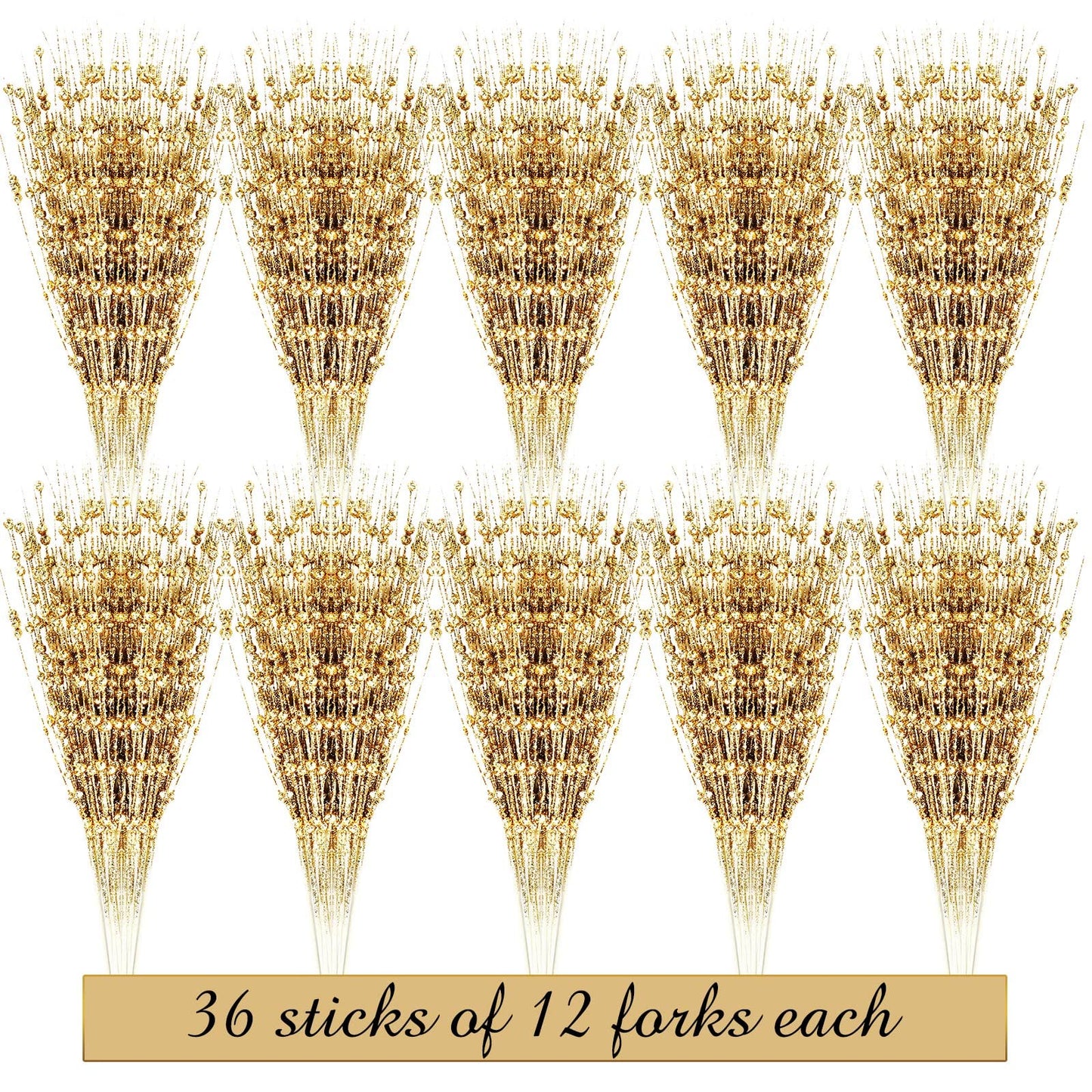 Geosar 30 Pcs Artificial Glitter Berry Stem Decorations 17 Inch Faux Stick Floral Pick Centerpiece Bouquet Flower Bead Twigs for Centerpiece Tree Wreath Ornaments Home(Gold)