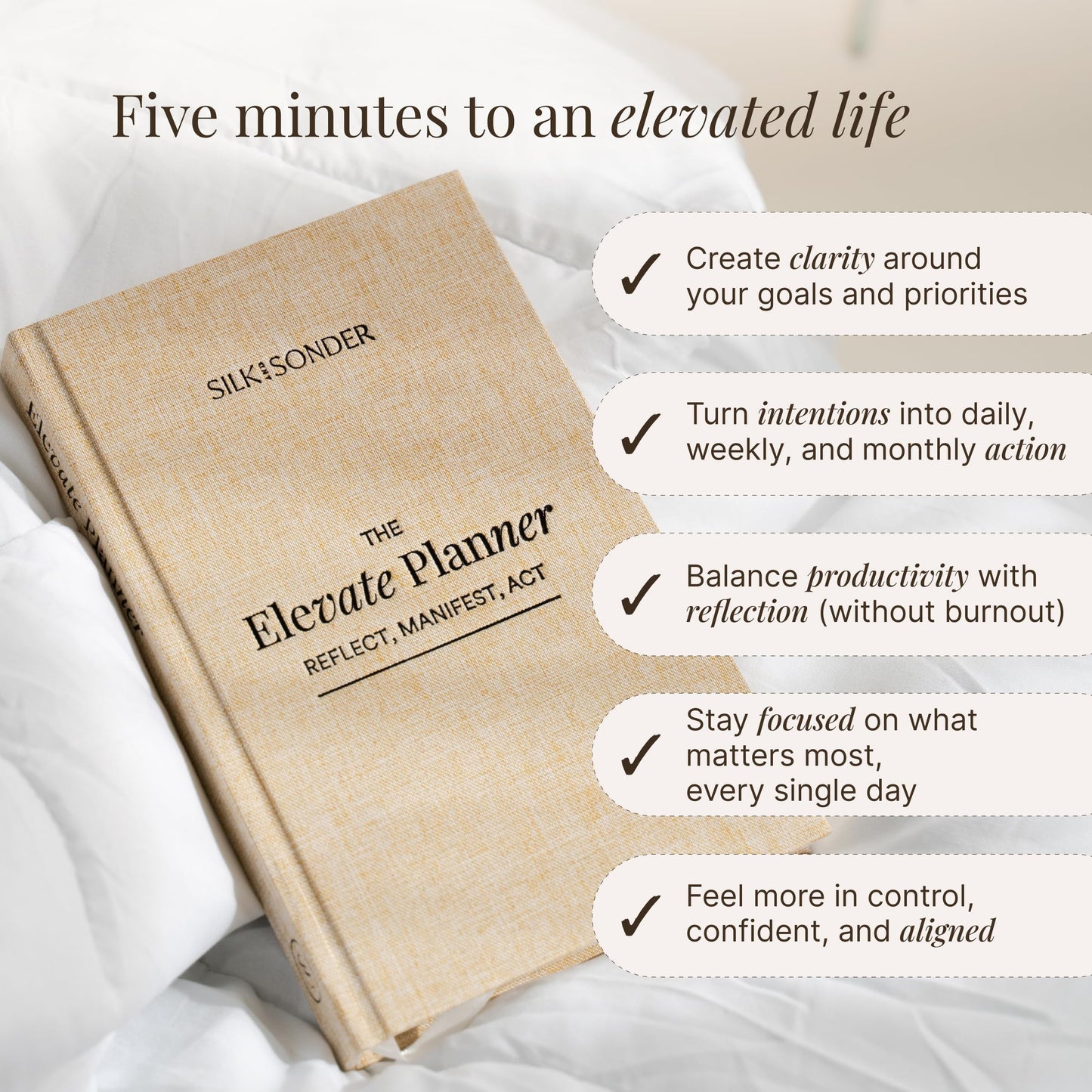 The Elevate Planner, Yearly Goal Planner 2026, Calendar Journal 2026, Planners for Women and Men, Best Goal Planners, Monthly Journal, Reflect, Manifest, Act, Silk and Sonder